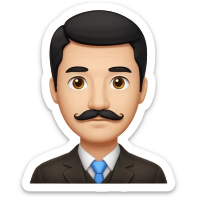 man with black hair on the right side with a rectangular mustache sticker