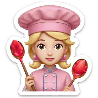 Pink chef hat princess peach with a hand and spoon sticker
