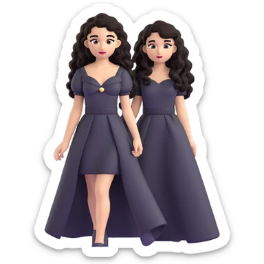 light skin girl with black very long curly hair, brown eyes, black Chanel dress sticker