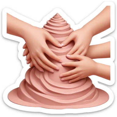hands gently hugging a pink clay mound to maintain moisture and prevent cracks, palm hug pottery technique sticker