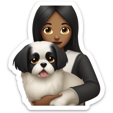 Girl with a black hair and white Pekingese sticker