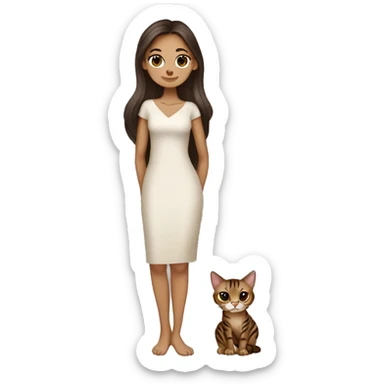 Beautiful skinny woman long dark brown hair in dress hug bengal cat sticker