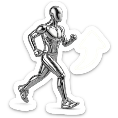 reflective chrome figure jogging with a glowing upward arrow, symbolizing health improvement sticker