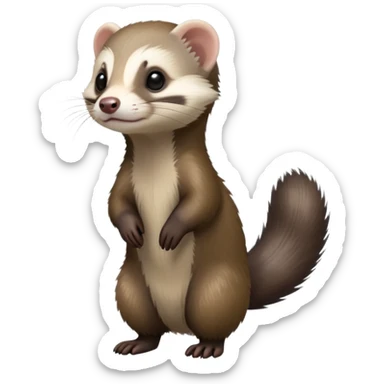 cinematic-[ferret]-realistic-full- long elongated body-standing-emoji,-tiny-paws-tucked-close,-head-tilted-dramatically,-sleek-[sable]-fur,-simplified-yet-realistic-focused-features,-highly-detailed,-glowing-with-an-almost-sarcastic-glow sticker