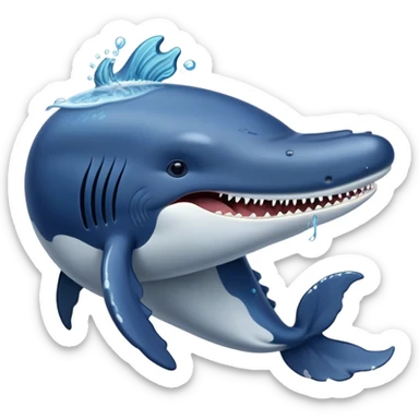 Meme-Worthy Singing Humpback Whale Portrait Emoji, Mouth open wide in a dramatic, melodious pose, showcasing a deep blue-gray body with barnacle accents and an expressive, soulful gaze, Simplified yet artistically graceful features, highly detailed, glowing with a soft, magical marine aura, high shine, enchanting and full of life, stylized with an air of deep-sea wonder, soft glowing outline, capturing the essence of a majestic humpback whale mid-song, resonating with the beauty of the ocean's ancient melodies! sticker