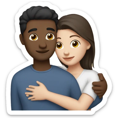 Friends hugging each other. Indian man, short black hair. White woman, blue eyes and brown hair sticker