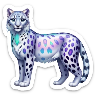 Colorful vibrant transparent iridescent luminescent ethereal fantasy-lynx-snow-leopard-animal, full-body sticker