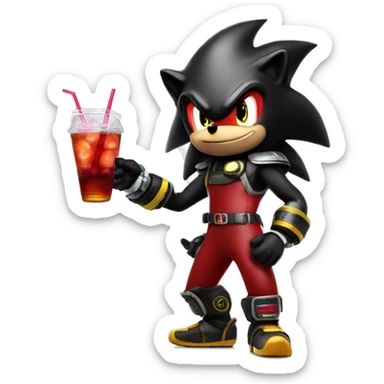 shadow the hedgehog holding raspberry iced tea sticker