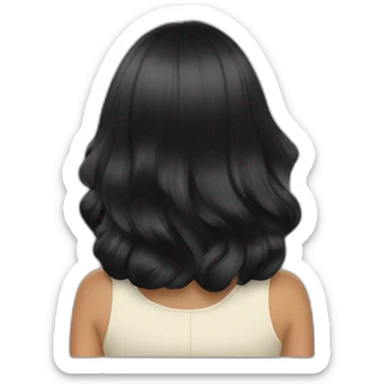 back view of a blac-hair girl reading sticker