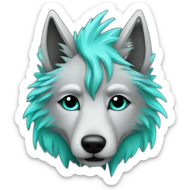 Grey wolf head with a star tatoo over his right eye, he have a turquoise glamrock mullet haircut sticker