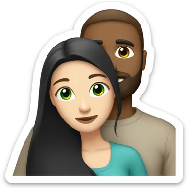 White man BROWN beard and blue eyes and BROWN hair hugging white woman with long straight black hair and green eyes sticker