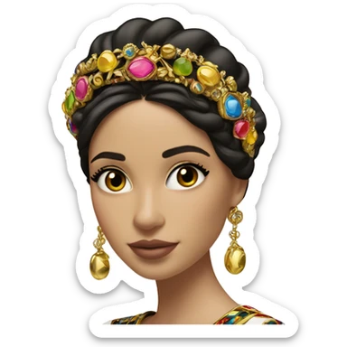 Dolce and Gabbana Italian model with dark hair and headband with colourful ornament and golden detais  sticker