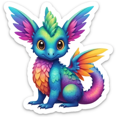 P moe cute randomly colored tropical gradients-colored fuzzy realistic Randomly-faerie-drake exotic Fakémon-creature sticker