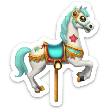 creepy carousel horse with glowing eyes, spinning in a dark circus sticker