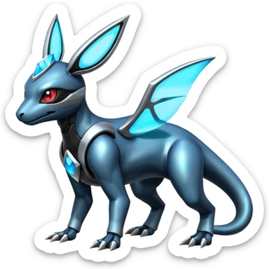 Shiny Futuristic Dusknoir-Salandit-Glaceon-Fakémon-hybrid-creature (full body)  sticker