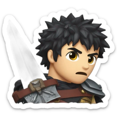 angry berserk guts carrying a huge sword on his shoulder framed on his bust sticker