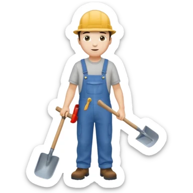 male worker 1950 flat hat and overalls and shovel standing sticker