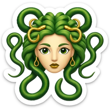The Sicilian Medusa in gold and green and make the snake hair have snake faces  sticker