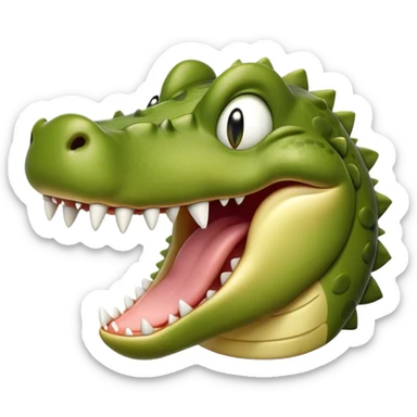 Cinematic Realistic Cute Yawning Crocodile Portrait Emoji, Head tilted slightly with a dramatic, wide-open yawn, showcasing a soft, textured olive-green hide with gently drooping jaws and half-closed, drowsy eyes rendered in exquisite natural detail, high shine, relaxed yet expressive, styled with a dash of primal charm, soft glowing outline, capturing the essence of a sleepy yet affectionate crocodile that appears ready to stretch out and drift into a deep, ancient slumber! sticker