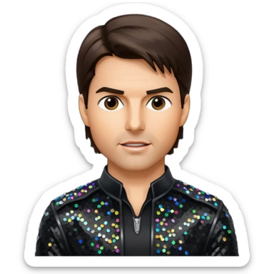 Tom Cruise with dark brown hair, black sequin outfit sticker