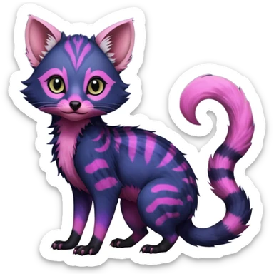 Deep dark Indigo-Violet-pink-gradients with darker points Asian painted anime-styled big-eyed shiny glorious divine marked exotic cool beautiful realistic Lykoi-civet-genet-sergal-ocicat-oncilla-animal-Fakémon-hybrid-fursona (full body) sticker