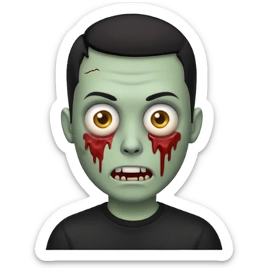 zombie iPhone emoji with buzz cut black hair and black t-shirt sticker