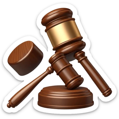 An emoji representing justice and penalty. A wooden judge's gavel striking a sound block, symbolizing a legal decision or punishment. The design is simple, 3D, and slightly glossy, resembling official court decisions sticker