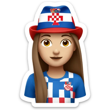 white girl with long brown hair and a croatia flag hat on her head sticker