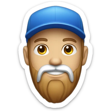 blue cap and white polo cleaner, with a brown beard sticker