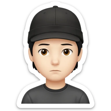 Gere um menino de cabelos preto e boné de lado com feição séria branco sticker