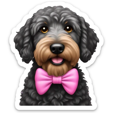 Black golden doodle with a pink bow sticker