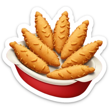 Five delicious breaded chicken tenders in a red paper food boat sticker