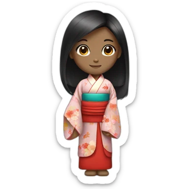 black background chinese girl with kimono long hair sticker