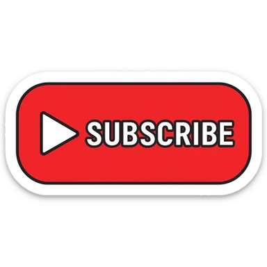 Make the button a vivid YouTube red, keep the white play icon and 'Subscribe' label, minimalist, flat, no gradients, with no background. sticker