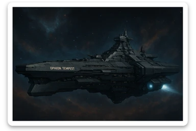 capital class space cruiser supercarrier of Zrian [human] origins, named the "Ophion Tempest" sticker