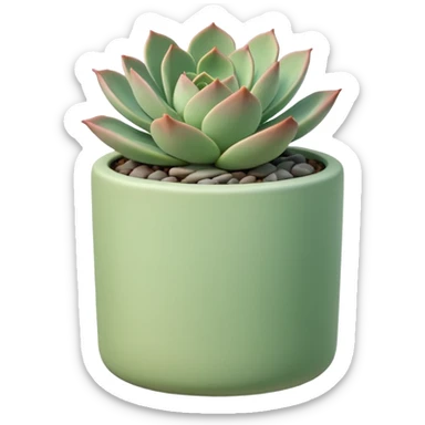 One ceramic pot in pastel green, cylindrical, and shallow, containing an echeveria succulent. sticker