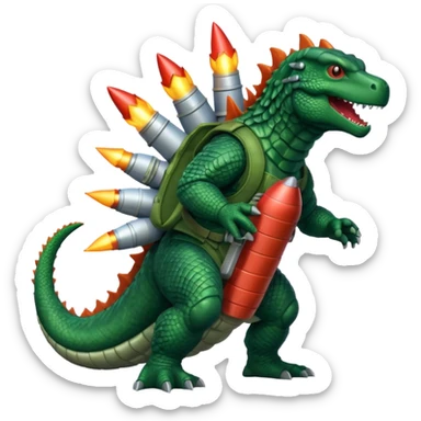Godzilla flying a rocket pack sticker