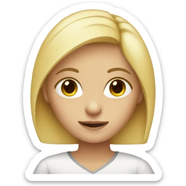 blonde girl with dark eyes at a laptop sticker
