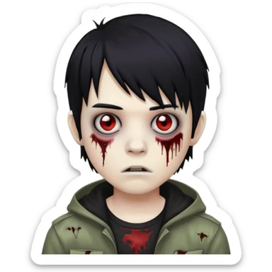 boy zombie with black hair, emo fringe sticker