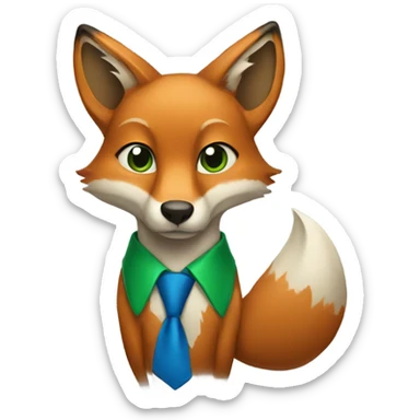 Fox wearing a green shirt and blue tie sticker
