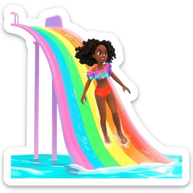 black girl rides a slide in a water park sticker