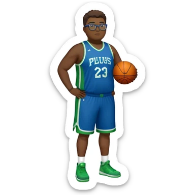 Full Body white plus size male basketball player wearing glasses wearing blue green uniform sticker