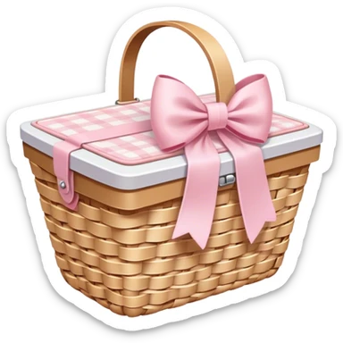 White Picnic basket with light pink bow sticker