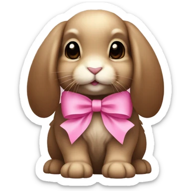 brown holland lop bunny with a pink bow (portrait, facing forward, iOS 17 style, happy) sticker