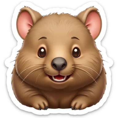 Cinematic Comical Wombat Portrait Emoji, Head tilted dramatically with an exaggeratedly amused expression, featuring a striking, glossy shaggy brown fur with bold textures and wide, expressive eyes filled with playful disbelief, Simplified yet hilariously expressive features, highly detailed, glowing with a slightly sassy glow, high shine, dramatic yet playful, stylized with an air of cheeky bush mischief, bright and endearing, soft glowing outline, capturing the essence of a spirited and over‐the‐top wombat, so meme‐worthy it feels like it could snort its way into internet fame instantly! sticker