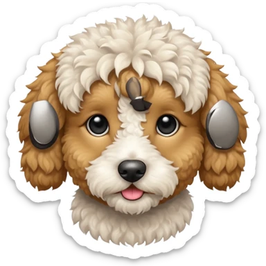 Can you make me an emoji of a very white mini goldendoodle no brown in his fur that looks at more poodle with black eyes? sticker