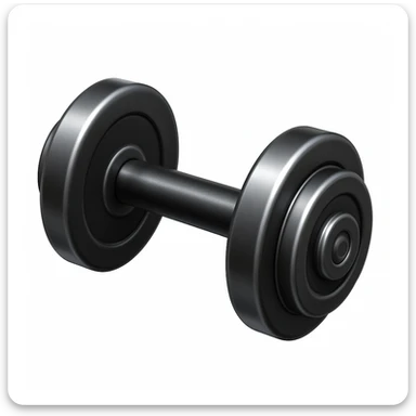 Create a dumbbell emoji that looks exactly like the reference image in iOS emoji style. The emoji should have a 3D appearance with shiny, smooth gradients, soft shadows, a realistic shape, and a metallic texture. Add a glossy effect to the surface. sticker