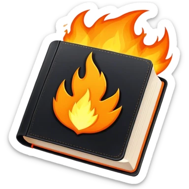 A bright orange book with a black, bold X with an edgy texture, exuding energy and pure, unapologetic confidence... fire aura sticker