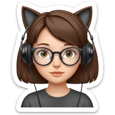 fille brune a lunette avec casque oreille de chat noir et gris sticker