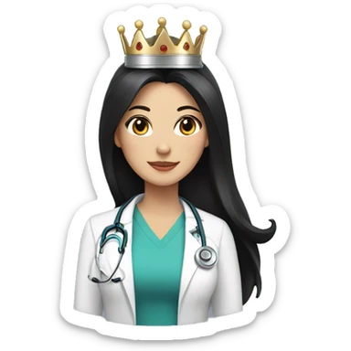 Female doctor with long black hair and a crown with cats sticker